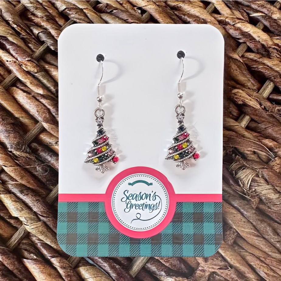 New Silver-Tone Christmas Tree Earrings With Beautiful Colorful Sparkly Gems 15$